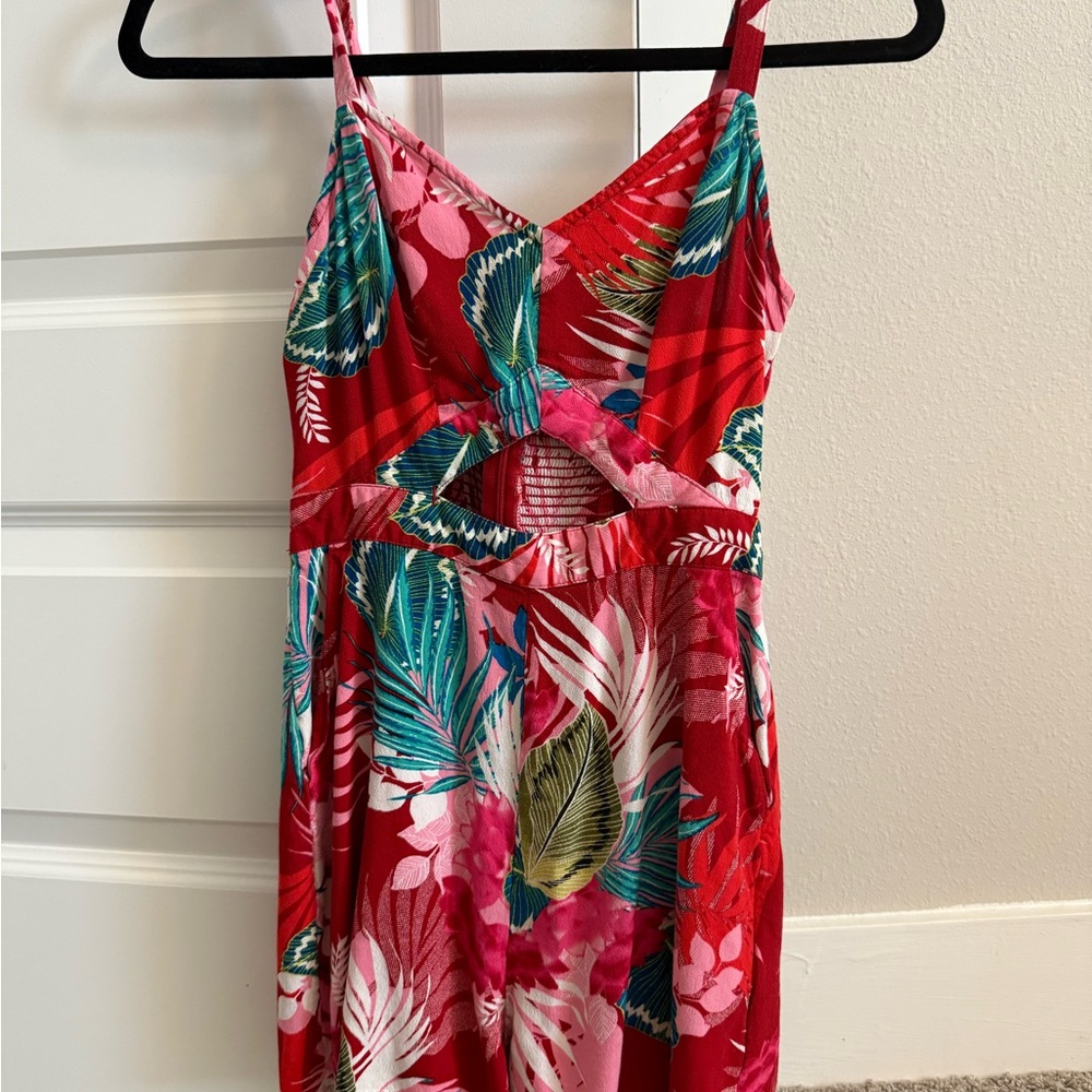 Express Tropical Red and Pink Patterned Dress